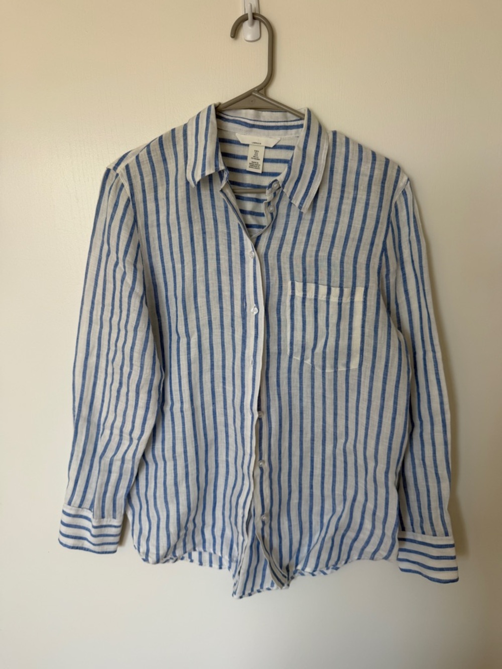 Women’s Blue and White Striped H&M Linen Blouse
